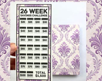 26 Week Savings Challenge Binder | 1,500 Savings | Soft Lilac Design | Cash Budgeting | PDF PNG and STUDIO3 Files | Digital Download
