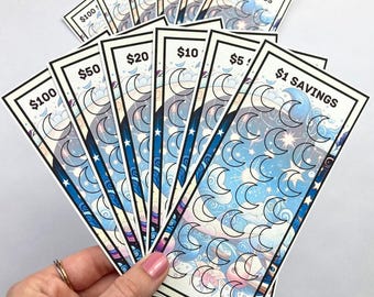 Celestial 1, 5, 10, 20, 50, 100 Dollar Savings Challenge Cards & Divider | 12 A6 Size Savings Challenge Cards | Cash Budgeting
