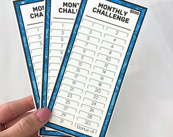 Monthly Challenge Tracker 500 Dollar Savings | Blue Bling Design | Money Savings Challenge