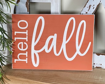 Hello Fall Wood Sign, Fall Farmhouse Decor, Autumn Wall Art, Halloween Decoration, Rustic Harvest Sign, Thanksgiving Handmade Wood Sign