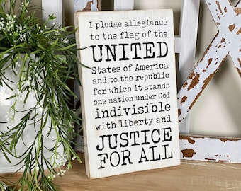 Pledge of Allegiance Wood Sign, Americana Farmhouse Decor