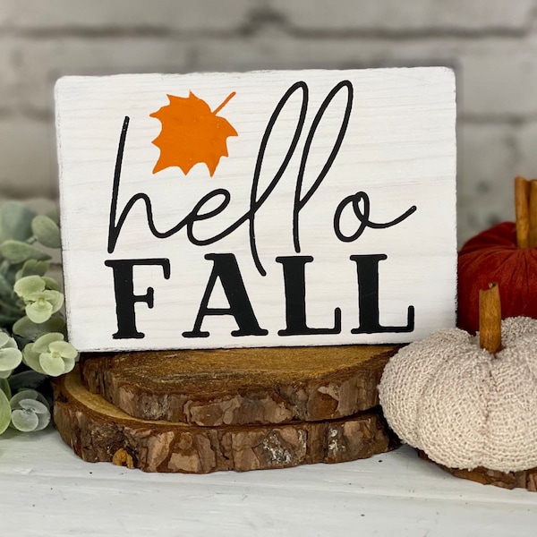 Hello Fall Wood Sign, Fall Tiered Tray Decor, Fall Farmhouse Decor, Autumn Mini Signs, Hand painted Wood sign, Painted Fall Signs