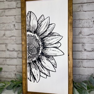 Sunflower Hand Painted Framed Wood Sign, Sunflower Wall Art, Nursery Decor, Boho Home Decor
