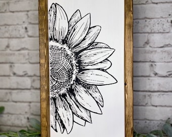 Sunflower Hand Painted Framed Wood Sign, Sunflower Wall Art, Nursery Decor, Boho Home Decor