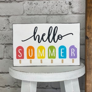Hello summer popsicle sign | wood sign | summer decor | tiered tray decor | beach | vacation | handmade | popsicle sign