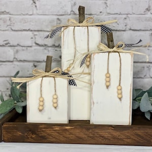 Wooden Pumpkins, Fall Farmhouse Decor, Rustic Primitive Pumpkins, Wood Mantle Decor, Autumn Fall Halloween Decor, Wood Block Pumpkins