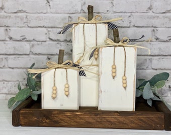 Handmade Rustic Wooden Pumpkins: Fall Farmhouse Decor, Set of 3