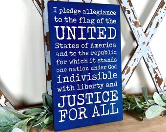 Pledge of Allegiance Wood Sign, Patriotic Farmhouse Wall Art, God Bless America Home Decor