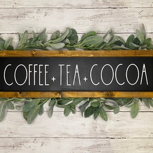 Coffee Tea Cocoa Sign, Coffee Bar Wood Sign, Farmhouse Kitchen Decor, Kitchen Wall Art Decor, Home Decor Farmhouse, Rustic Wood Sign