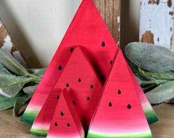 Watermelon Wood Block Set | Summer Tiered Tray Decor | Hand Painted Watermelon Slices | Farmhouse Summer Decor