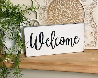 Hand Painted Welcome Wood Sign - Modern Farmhouse Decor