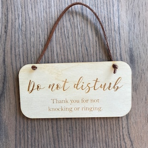 Do not disturb wooden plaque, No soliciting doorbell sign, Do not knock, Do not ring door bell, Dogs will bark door sign, Wood door sign
