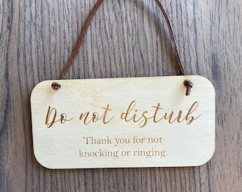 Do not disturb wooden plaque, No soliciting doorbell sign, Do not knock, Do not ring door bell, Dogs will bark door sign, Wood door sign