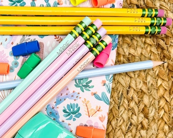 Personalized pencils, Pastel pencils, Custom No. 2, Engraved Ticonderoga pencils, Back to school supplies, School supplies, Gift for teacher