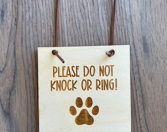 Dog friendly house, Do not disturb wooden door sign, Dogs will bark sign, No soliciting doorbell sign, Gift for dog lover, Gift for dog mom
