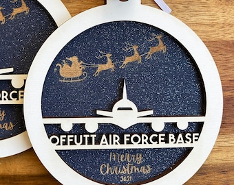 Offutt Christmas Ornament, Air Force Ornament, Plane Ornament, RJ Ornament, Gift for Military, Gift for Air Force Mom
