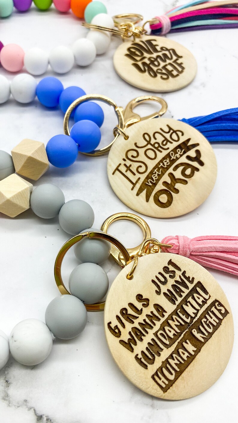 Silicone wrist keychain, Silicone keychain, Silicone bead keychain, Silicone wristlet, Customized wristlet, Gift for mom, Gift for her image 3