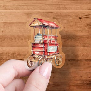 ヴィンテージ アイスクリーム カート ステッカー、水彩イラスト、ラップトップ デカール、スクラップブック アクセサリー、プランナー デコレーション、かわいいレトロ デザイン