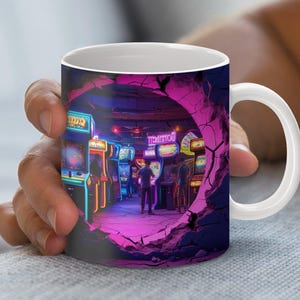 Retro Arcade Mug Wrap Digital Download, 80s Gaming Room Mug Wrap Design, 11oz and 15oz Mug Wrap Gift for Gamers, Digital Art Poster PNG file