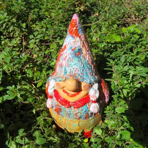Adorable Handmade Swedish Girl Gnome in Vibrant Pour Paint | Unique Handcrafted Garden Decor