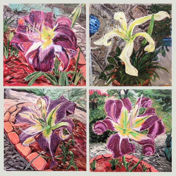 Vibrant Daylily Garden Wall Art Prints - Signed 8x8 Floral Decor - Individual Prints and Sets Available