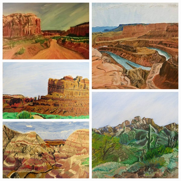 Southwest Scenery Art Note Cards - Hand-Painted Arizona and Utah Landscapes, Blank Inside, Set of 5 or Sold Individually