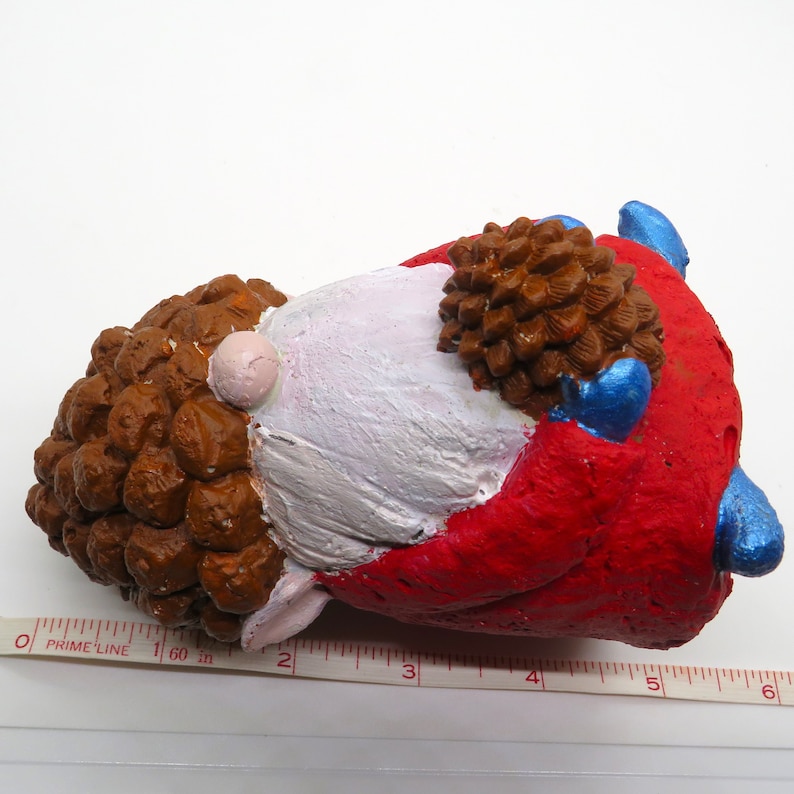 Pinecone Hat Gnome With a Long Beard, Cement Elf Figurine, Handmade for