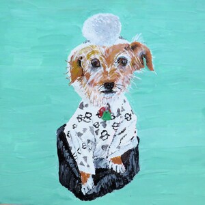 Charming Terrier in Pajamas Wall Art - 8x8 Dog Photo Print, Pup Portrait Home Decor, Unique Gift