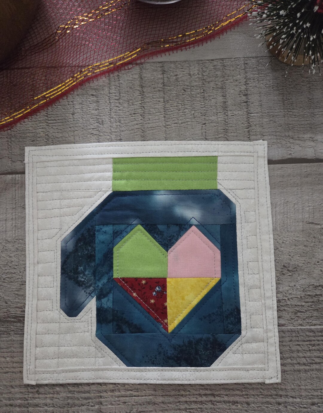 Mitten Mug Rug Handmade Quilted Mitten Mug Rug, Snack Mat: Winter Decor - Etsy