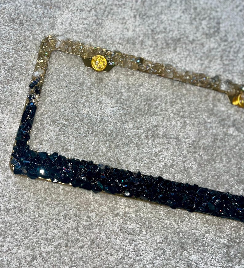 Black obsidian and rose gold quart bling license plate frame real stones ombré black and rose gold plate frame cute image 5