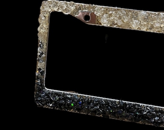 Black obsidian and rose gold quart bling license plate frame real stones ombré black and rose gold plate frame cute