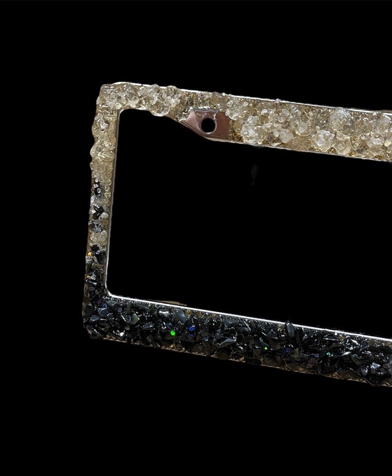 Black obsidian and rose gold quart bling license plate frame real stones ombré black and rose gold plate frame cute