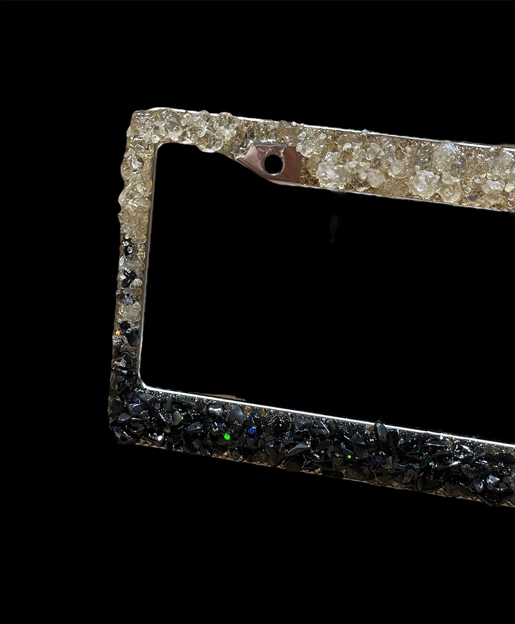2 Cornici Per Targa Donna Bling - Nere Con Strass E Cristalli, Set Completo Con Viti E Tappi Valvola