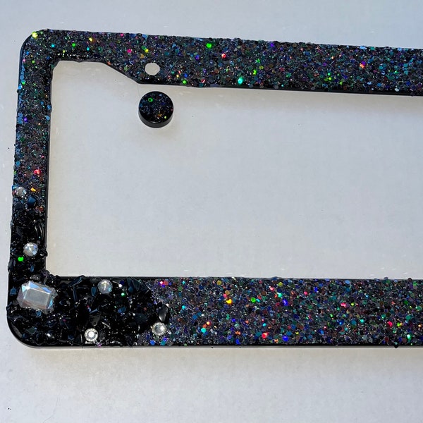 Black license plate frame, black bling license plate frame, black glitter license plate frame, crystal license plate frame,