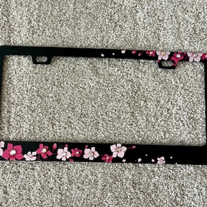 Bling cherry blossom license plate frame pink and black license plate frame with flowers bling cherry blossom cute license plate frame
