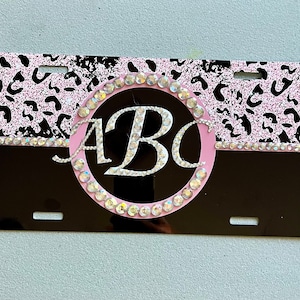 Leopard print license plate frame with bling multiple colors avail black bling license plate frame with pink