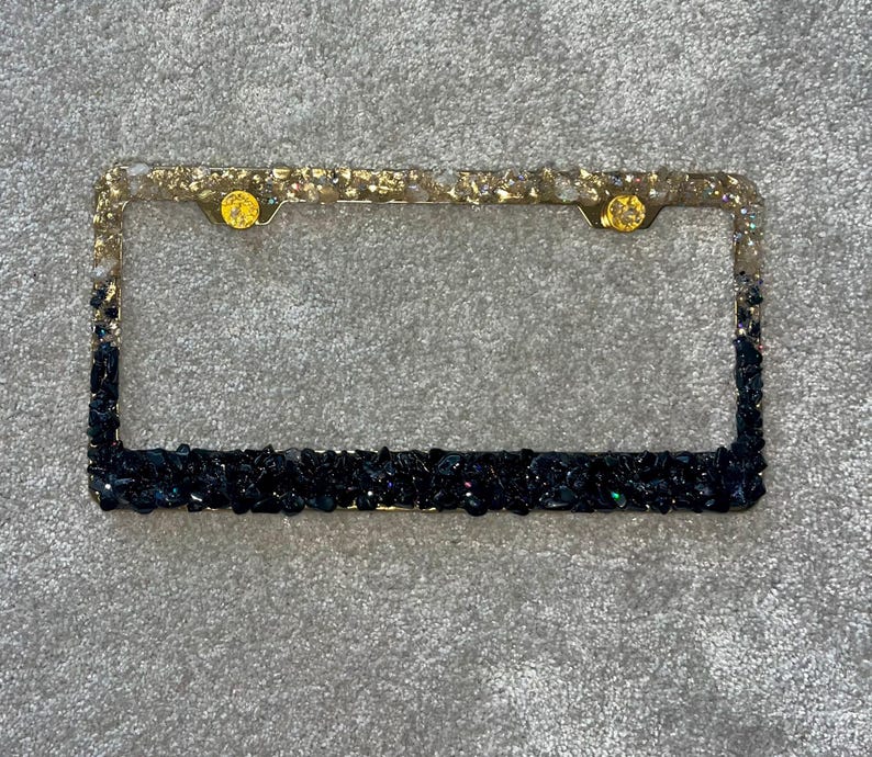 Black obsidian and rose gold quart bling license plate frame real stones ombré black and rose gold plate frame cute image 6