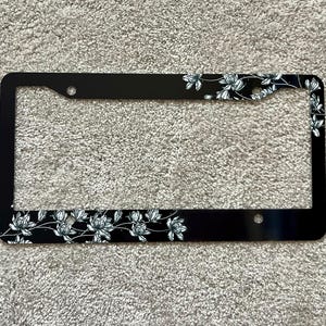 black and white flower license plate frame  cute flower  black license plate frame with flowers cute license plate magnolia