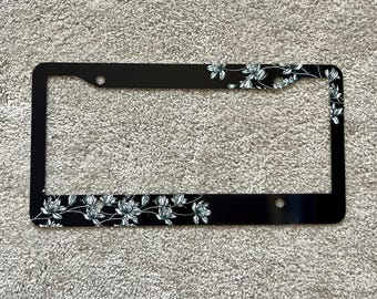 black and white flower license plate frame  cute bling black license plate frame with flowers cute license plate magnolia