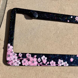 Bling cherry blossom license plate frame pink and black license plate frame with flowers bling cherry blossom cute license plate frame