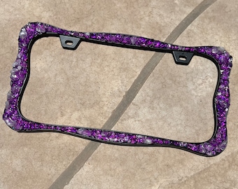 Hbxdeco Bling License Plate Frame - Rhinestone Sparkly Cover, Stainless Steel (Purple & More Colors)