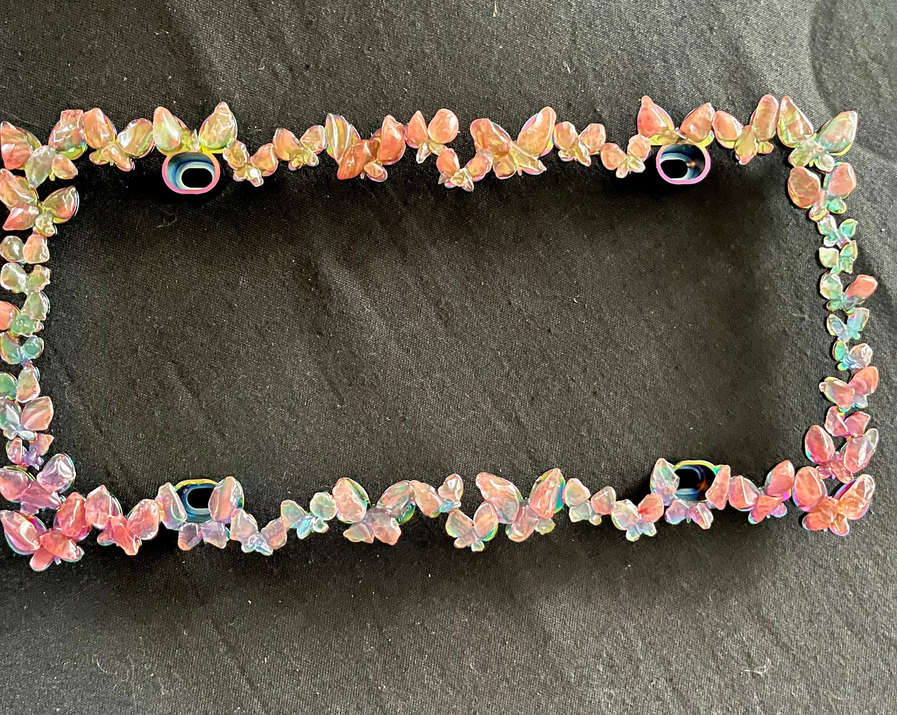 Butterfly Gemstone License Plate Frame – Iridescent Rainbow Crystal Car Accessory