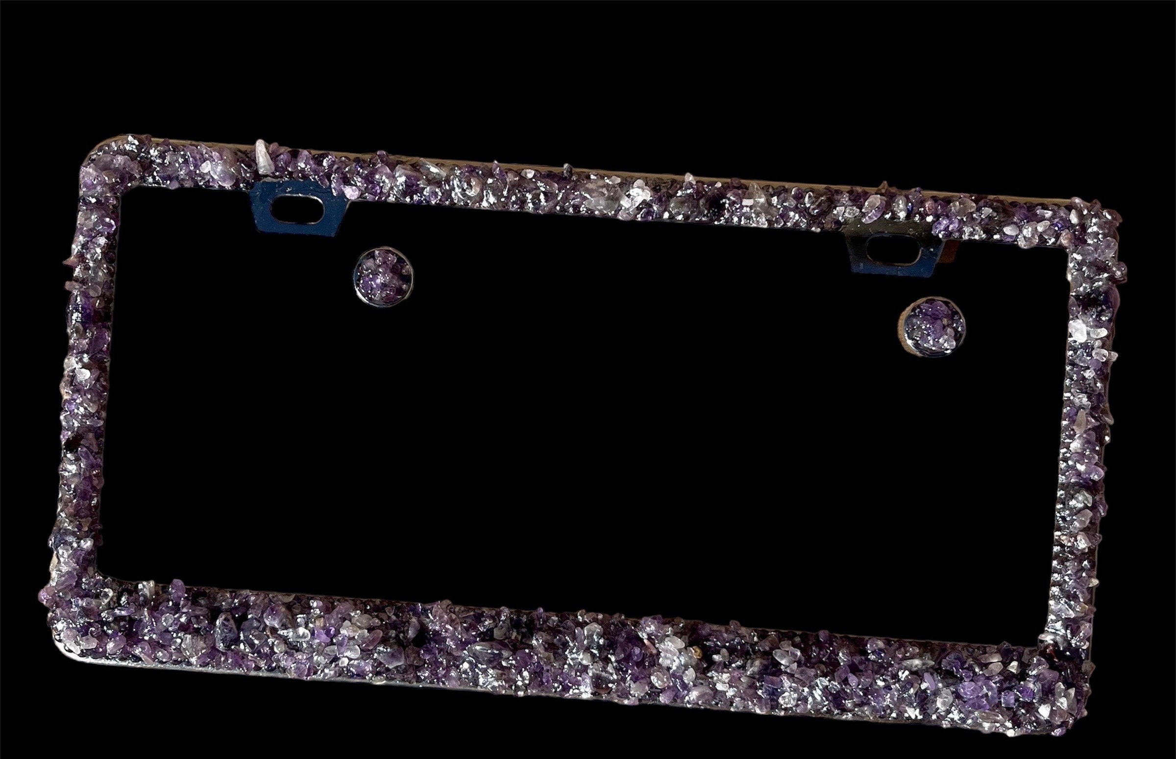 Crystal license plate frame, purple license plate frame, amethyst gift, purple stones, natural stone license plate frame, crystal lover gift