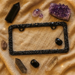 Black license plate frame, bling license plate frame, obsidian black license plate frame, cute license plate frame