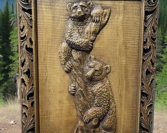 Plaque Murale Ours En Bois – Sculpture Originale Karl Rothammer Par Amnicon