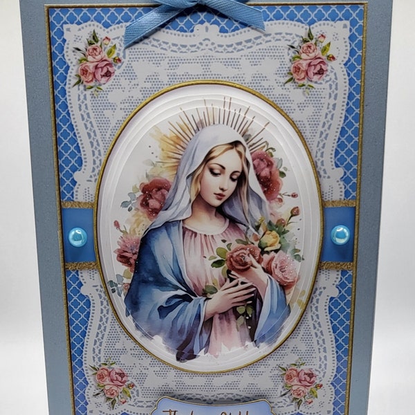 Our lady, 3D Decoupage Card, holy card thinking of you, blessed mother, virgin mary, sympathy get well thinking of you,Personalised Handmade