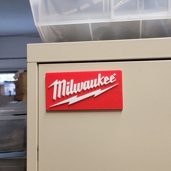 Milwaukee Logo badge for boxes cabinets screw-on or magnetic