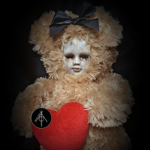 Valentine. Horror teddy doll. Valentine&#39;s day alternative gothic decor upcycled bear doll gift heart