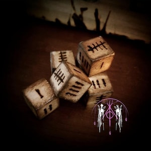 6 x 6 sided Dice - Witchy style wooden hand made DnD board games roleplay table top dice D6 die witch horror alternative gaming