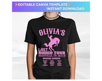 Modello Canva per t-shirt da addio al nubilato "Last Rodeo": design western personalizzabile (download digitale)